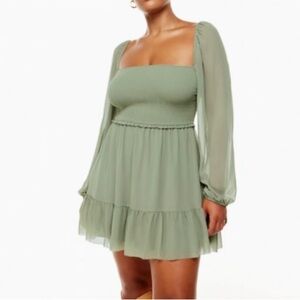 Aritzia Tempest Dress Sage Green Smocked